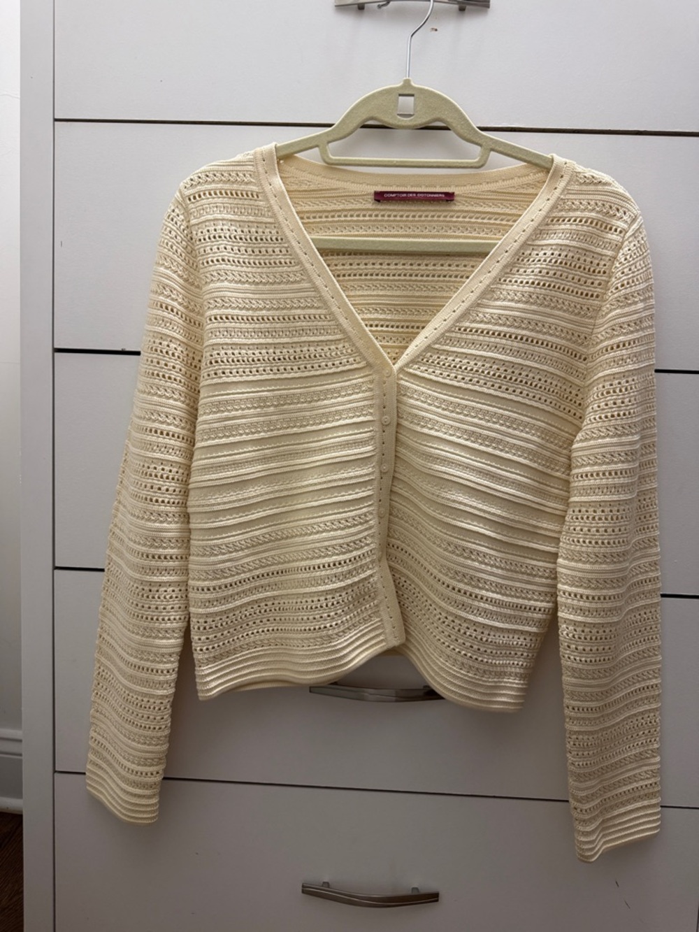 Comptoir des Cotonniers Cream Open-Knit V-Neck Women's Cardigan